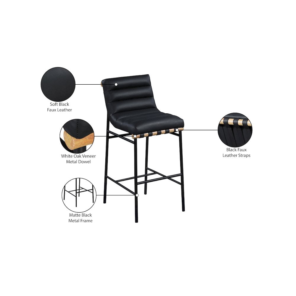 Meridian Furniture Vegan Leather Bar Stool, Black