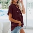 thumbnail image 5 of Kovlvoll Short Sleeve Shirts for Women Casual Summer V Neck Button down Shirt Solid Color Loose Tops with Pockets, 5 of 7