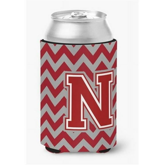 Letter N Chevron Maroon & White Can or Bottle Hugger, 0.25 x 4 x 5.5 in.