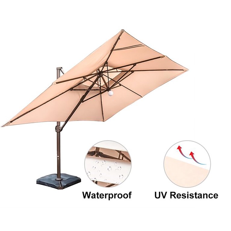 abba patio 9 by 12-feet square offset cantilever umbrella Abba Patio 9x12ft LED Cantilever Umbrella with Tilt & Cross Base, Wide  Coverage for Garden & Pool, Beige