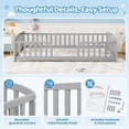 thumbnail image 6 of Miniyam Twin Kids Floor Bed with Guardrails, Pine Wood Montessori Bed Frame with Rounded Opening, Gray, 6 of 8