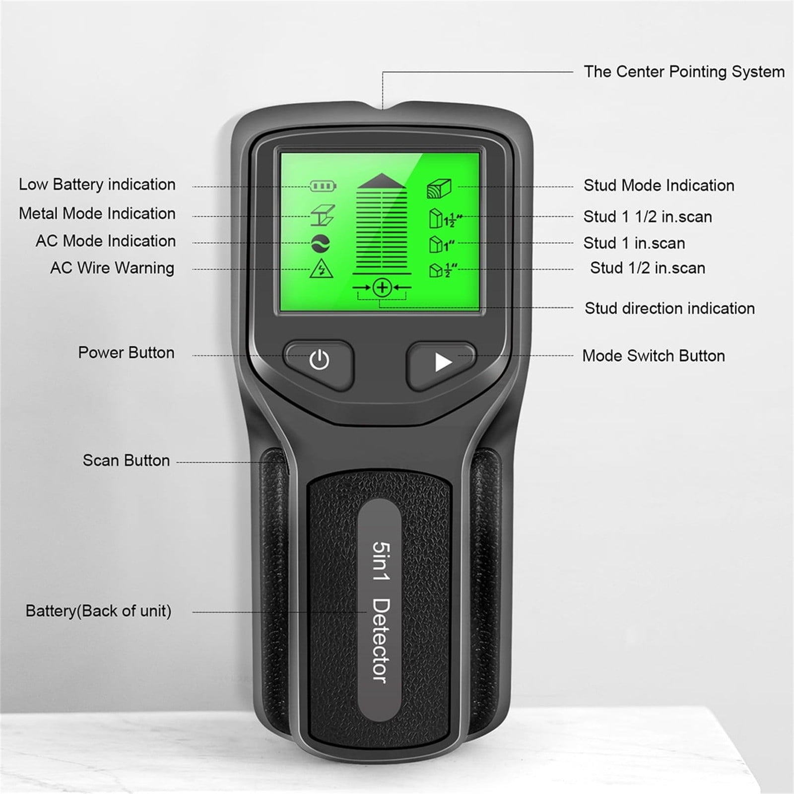 Stud Finder Wall Scanner, 5 in 1 Stud Finder Wall Scanner Detector Electronic Stud Locator Wood Beam Joist Finders Portable Wall Detector for AC Wire Metal Pipe Gifts for Men, Black