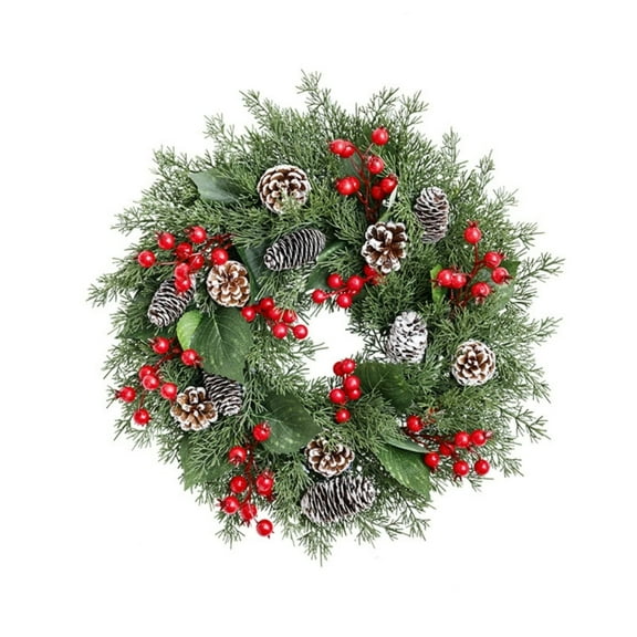 18 Inch Artificial Christmas Wreath for Front Door Xmas Red Berry Wreath with Pine Needles Pine Cones Christmas Decorations for Winter Wall Outdoor Home Holiday Xmas Decor
