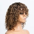 thumbnail image 3 of Mcolor Human Wigs Short Water Wave Wig with Bangs 100% Human Hair Glueless Made for Black Women Brown 12inch, 3 of 6
