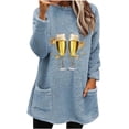 thumbnail image 2 of Liquidation à Moins de 6! Manteau Chaud Épais à Manches Longues Imprimé Col Rond pour Femmes Sevevn Offres d'Été Bleu P, 2 of 4