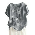 thumbnail image 2 of Womens Cotton Linen Shirts Plus Size Button Up Casual Blouses 2023 Summer V Neck Short Sleeve Tops Loose Fit Tunic, 2 of 4