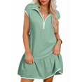 thumbnail image 2 of Womens Summer Oversized Sweatshirt Dress Casual Sleeveless Quarter Zip Ruffle Hem Pullover Mini Dresses Green M, 2 of 9