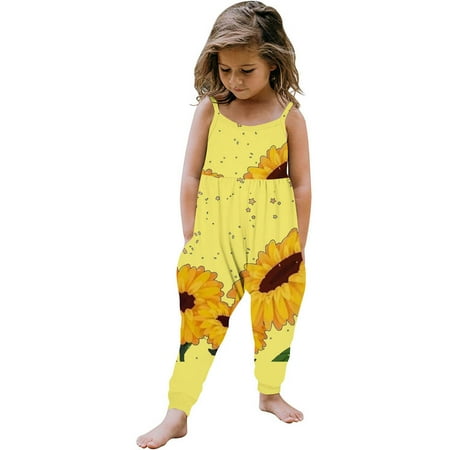 

BLTIBY Girls Infant Toddler Rompers Summer Newborn Baby Girl Clothes Printed Newborn Romper Strap Sleeveless Jumpsuits Playsuit Outfitsuit One Piece Jumpsuit with Pockets 2024 Yellow 2 Years