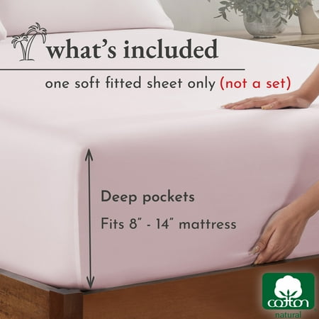 California Design Den Deep Fitted King Sheets, 1 Pc - Soft 100% Cotton Sateen, Durable All-Around Elastic - Pink Fitted Sheet