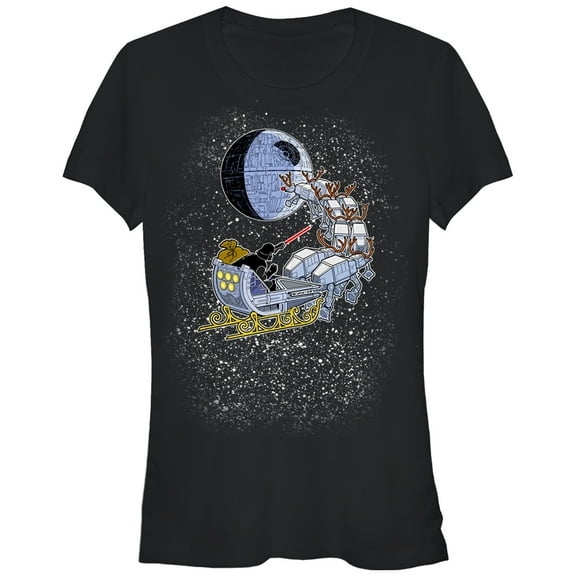 Junior's Star Wars Christmas Darth Vader Santa's Sleigh  Graphic Tee Black X Large