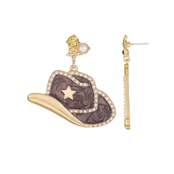 Packed Party Goldtone Yee Haw Cowboy Hat Earrings, Female, 1 Pair