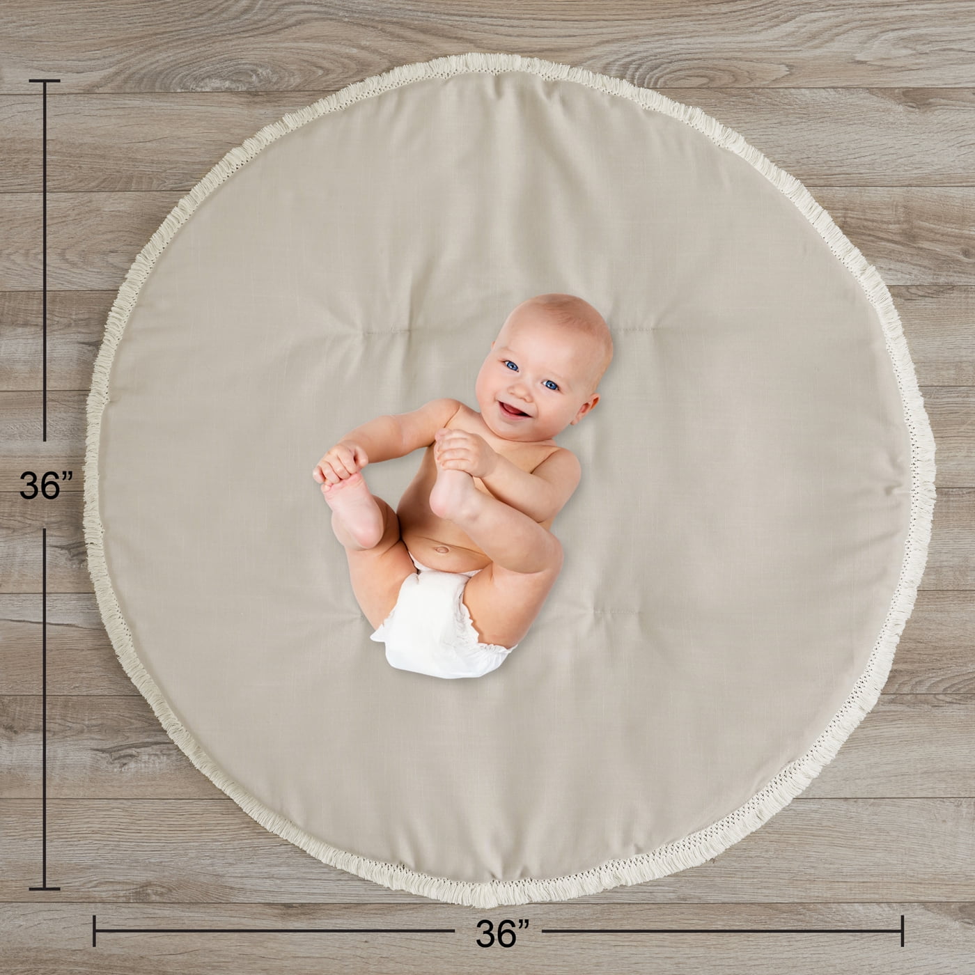 Sweet Jojo Designs Boho Fringe Linen Taupe Ivory Baby Play Mat