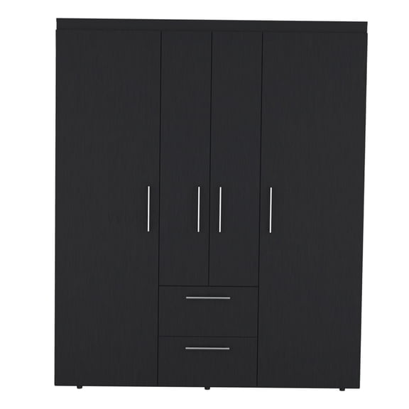 Black Elma Armoire Freestanding Wardrobe Closet with Shelves and Drawer