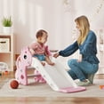thumbnail image 2 of Qaba Kids Slide with Climber and Basketball Hoop, 3 in 1 Baby Slide, Pink, 2 of 10
