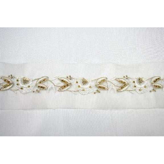 Altotux 2-3/8" Beaded Sequin Embroidery Organza Ribbon Trim White By Yard