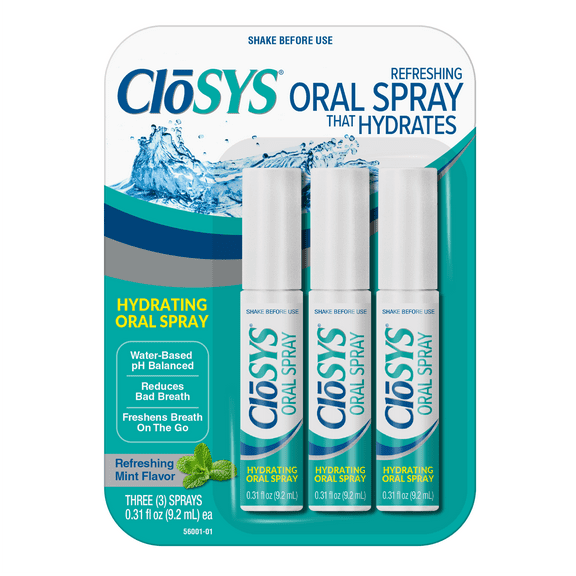 CloSYS Oral Breath Spray, 0.31 Ounce (3 Count), Mint, Sugar Free, pH Balanced, Fights Bad Breath