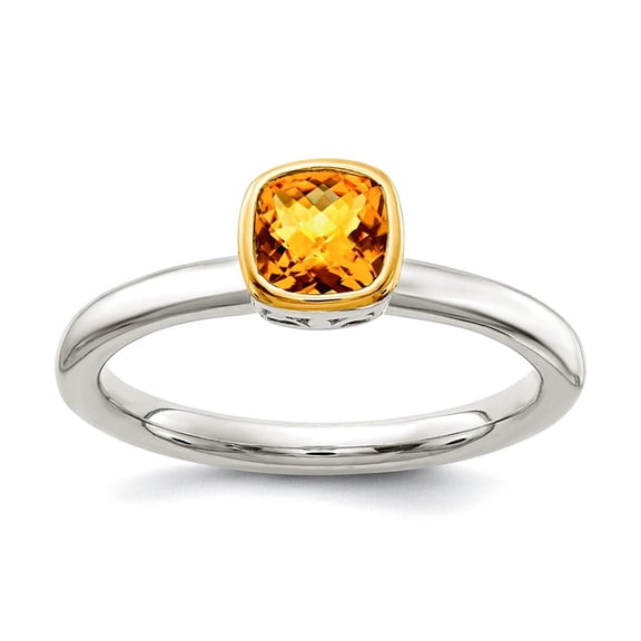 925 Sterling Silver With 14k Accent Citrine Ring Size 8 2mm Wide Ring for Women - .60 cwt