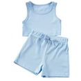 thumbnail image 3 of MEZZALL Girls Summer Outfits 2PCS Sets Toddler Baby Casual Sports Tank Tops Elastic Waist Solid Color Shorts Playwear Beach School Yoga Party Outfits For Dailywear Breathable / 6-7 Years, 3 of 9