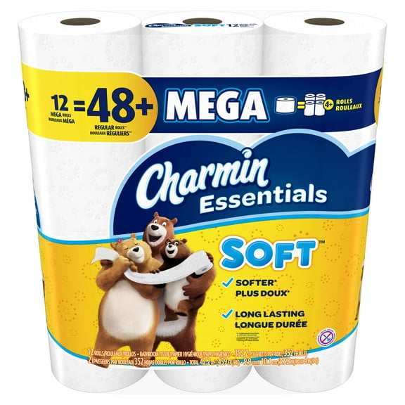 Charmin Essentials Soft Toilet Paper, 12 Mega Rolls