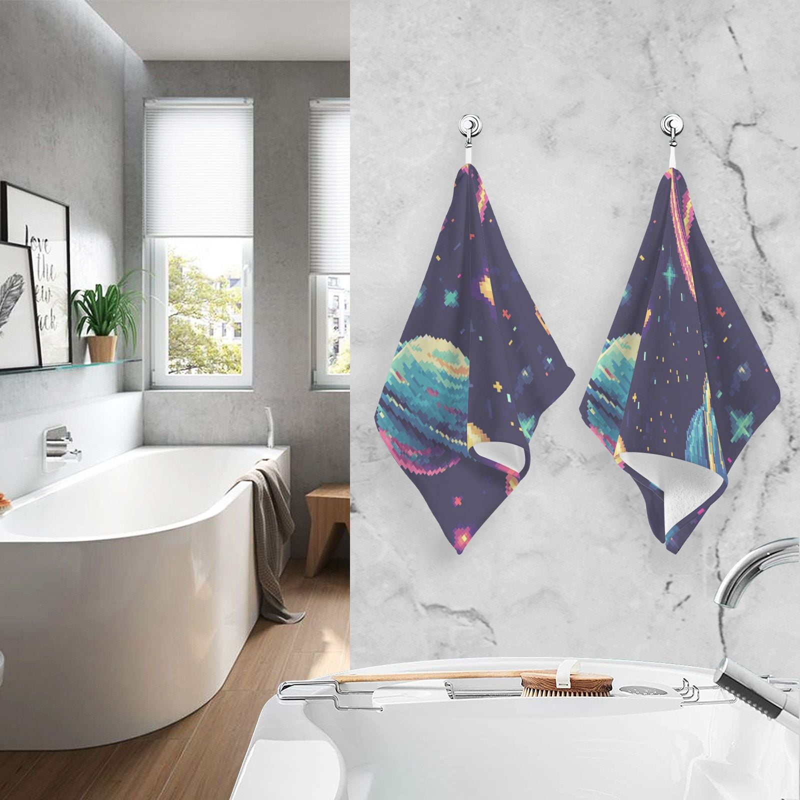 Cosmic Pixel_style Hand Towels Cotton Bath Towels Large Face Towels Absorbent for Bathroom 2 Packs