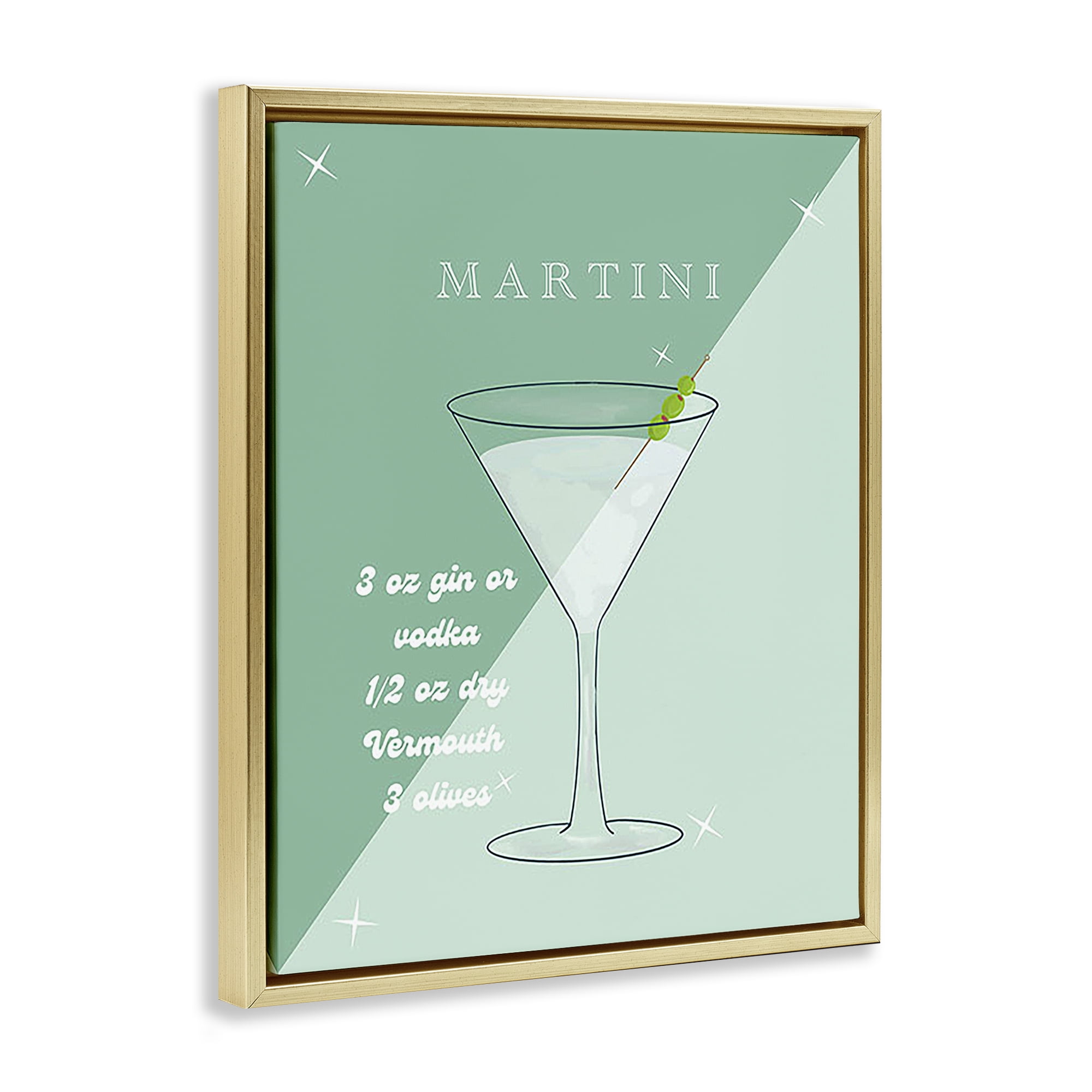 Stupell Industries Modern Martini Recipe Food & Beverage Painting Gold Floater Framed Canvas Art Print Wall Art, 17 x 21