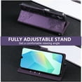 thumbnail image 5 of ELEHOLD Case for Samsung Galaxy A16 5G, Flower Embossed Flip Leather Wallet Phone Case with 3 Card Slots & Wrist Strap,Darkpurple, 5 of 8