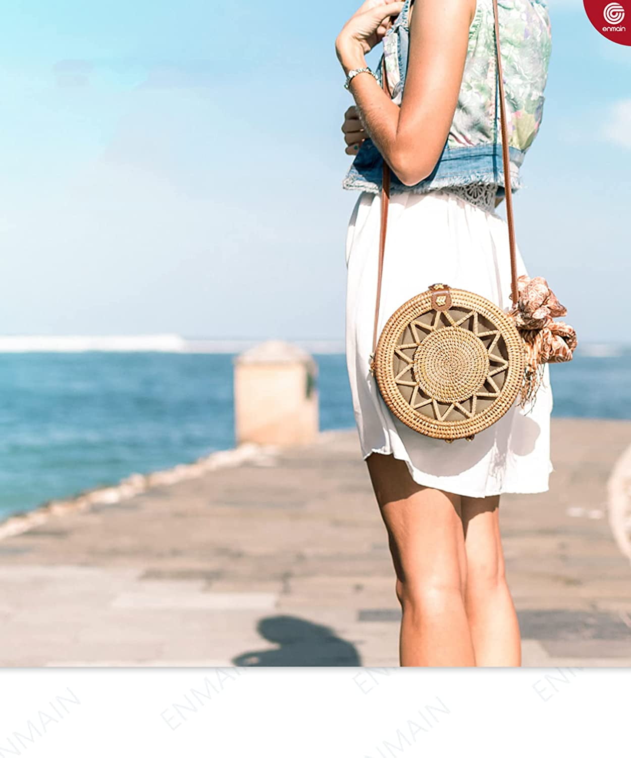 Round rattan shoulder bag hot sale