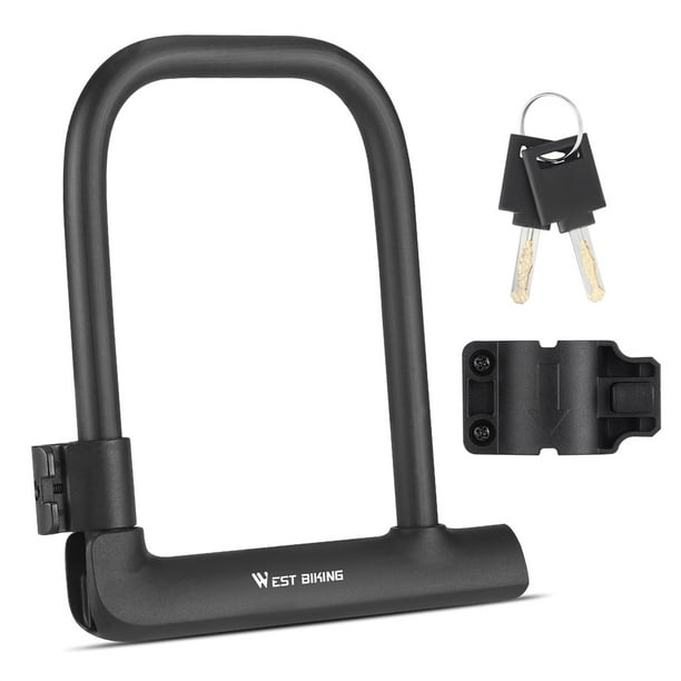 Cerradura tipo U WEST BIKING Candado para bicicleta, candado en U, candado antirrobo para bicicleta y motocicleta de alta resistencia con 2 llaves y soporte de candado para bicicleta, motocicleta