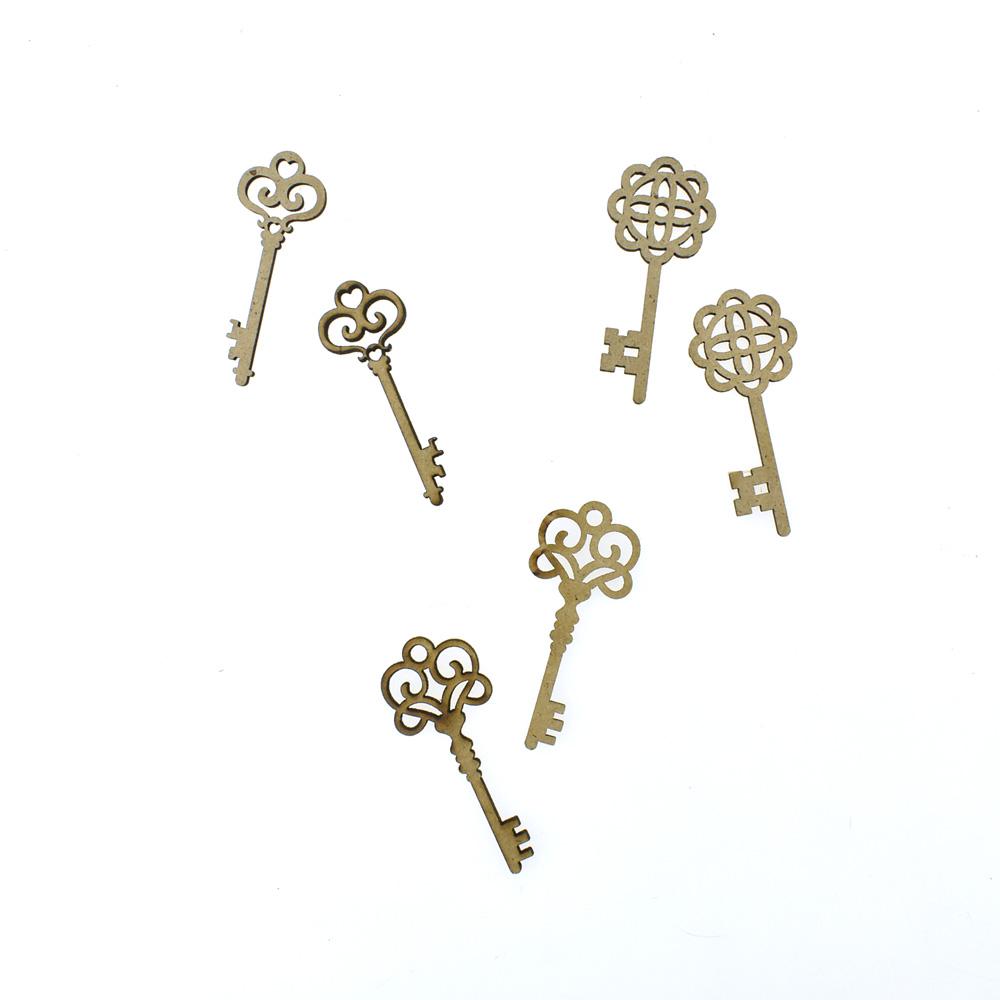 20-Piece Natural Laser Cut Assorted Wood Vintage Keys