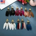thumbnail image 2 of HOOUN Fashion Women Bohemian Ancient Gold Earrings Feather Beads Pyramid Tassel 1486-White, 2 of 9