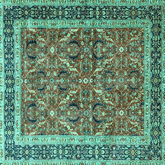 Ahgly Company Machine Washable Indoor Square Persian Turquoise Blue Traditional Area Rugs, 8' Square