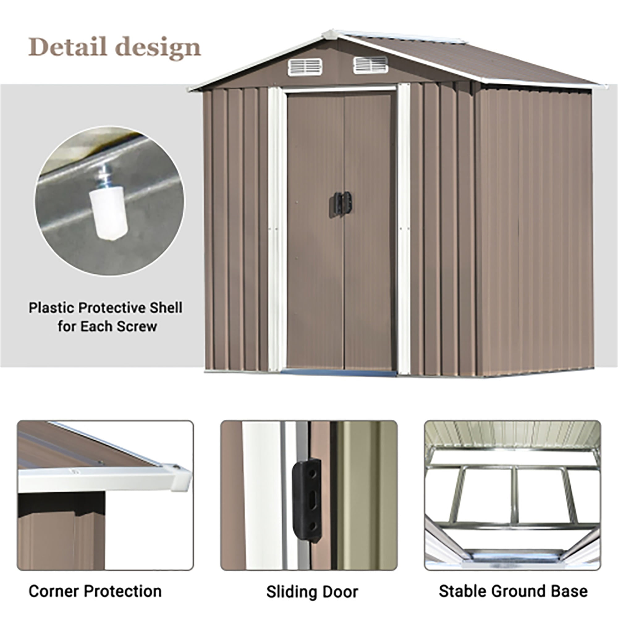 Kadyn Patio 6ft x 4ft Bike Shed Garden Shed with Locking Door Metal Storage with Vent and Foundation Tool Cabinet for Backyard, Lawn, Garden, Brown Kadyn Patio 6ft x 4ft Bike Shed Garden Shed with Locking Door Metal Storage with Vent and Foundation Tool Cabinet for Backyard, Lawn, Garden, Brown