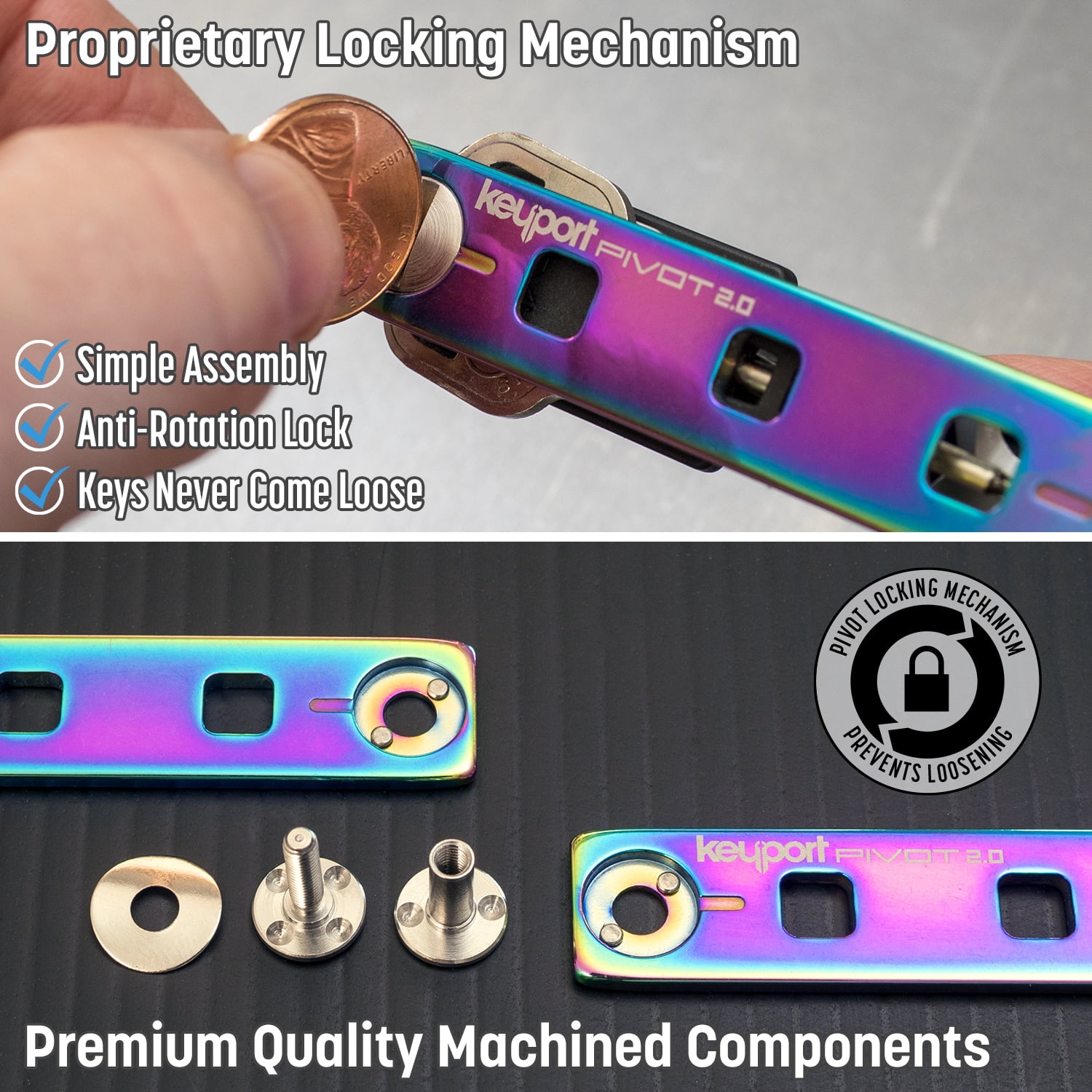 Keyport Pivot 2.0 Key Organizer Keychain (Iridescent Stainless Steel) - Keys + Pocket Tools + Lost & Found All-in-One