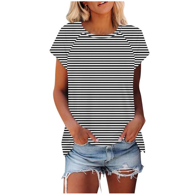 Mujeres de Manga Corta Tops Casual Cuello Redondo Impresión Blusa Poliéster Ligero Top, Camisa de las Señoras de la Moda para el Hogar Diario Y el Uso Cómodo