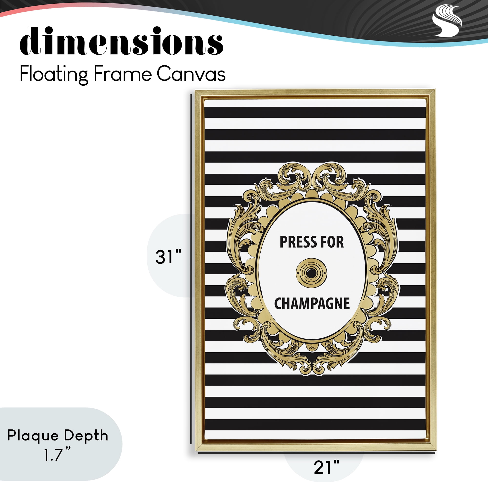 Stupell Industries Press For Champagne Celebration Gold Framed Floater Canvas Wall Art, design by Martina Pavlova