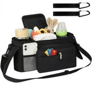 MITOJOSYEER Stroller Organizer Detachable Zippered Pocket & Adjustable Shoulder Strap, 2 Insulated Cup Holder，Universal Stroller Accessories