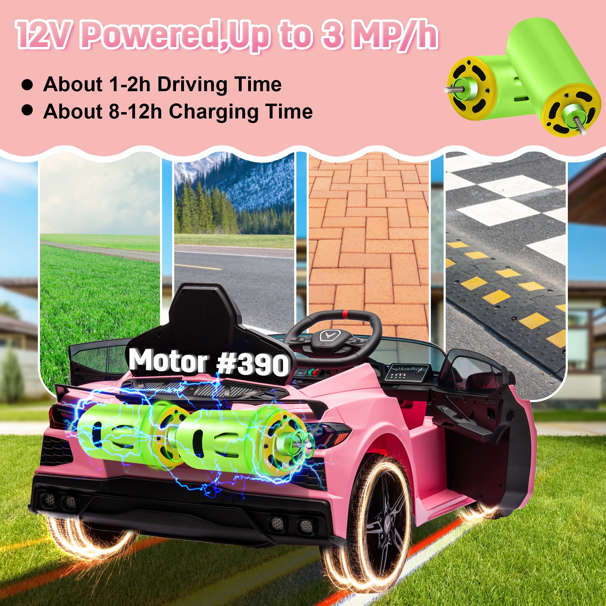 Chevrolet Corvette C8 Licensed Ride on Car,Wisairt 12 V Battery Powered Electric Vehicle w/ Remote Control,Bluetooth,LED Lights and Heightened Windows(Pink)