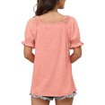 thumbnail image 4 of Blusa de manga corta, color puro, holgada, suave y transpirable, ideal para la oficina, color rosa M Camiseta de manga abullonada para mujer, 4 of 6
