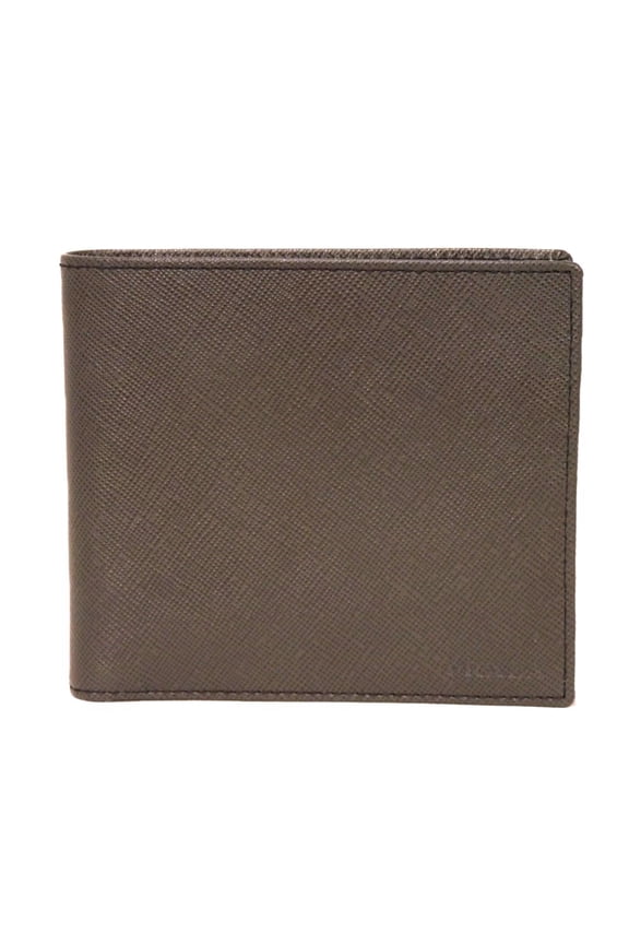 Pre-Owned Prada Saffiano Compact Bifold Wallet, Gray-Brown, Logo Embossed, Graphite, 2M0738,...