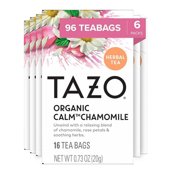 Calm Chamomile Herbal Tea Bags, Caffeine-Free, 96 Total Tea Bags (16ct - Pack of 6)