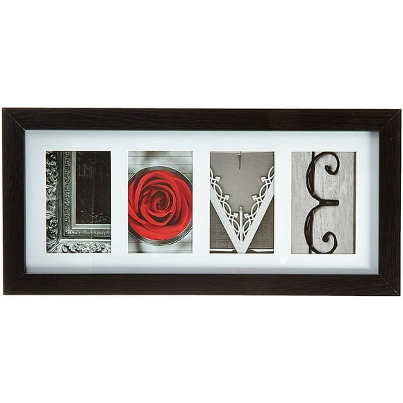 Imagine Letters 4-opening 4"X6" Whie Matted Black Photo Collage wooden Frame with word LOVE