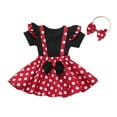 thumbnail image 2 of Xudanell Girls Dresses TShirt Outfits Headband Polka Suspender Dot Dresses for Girls Red 6-12 Months, 2 of 9