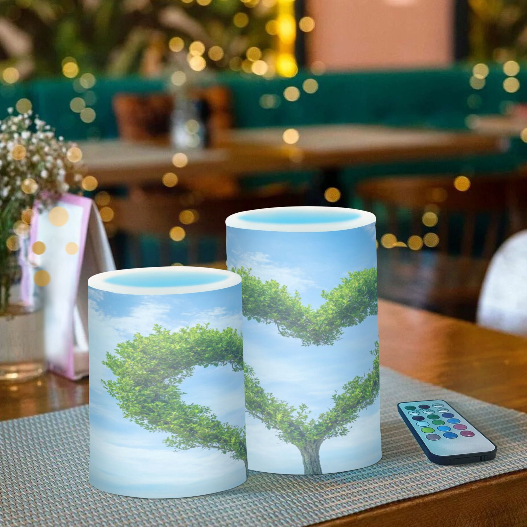 2 PCS Flameless Candles with Remote Timer LED Battery Operated Flickering Candle Light for Wedding Table Home Decoration Gifts Heart-shaped Tree