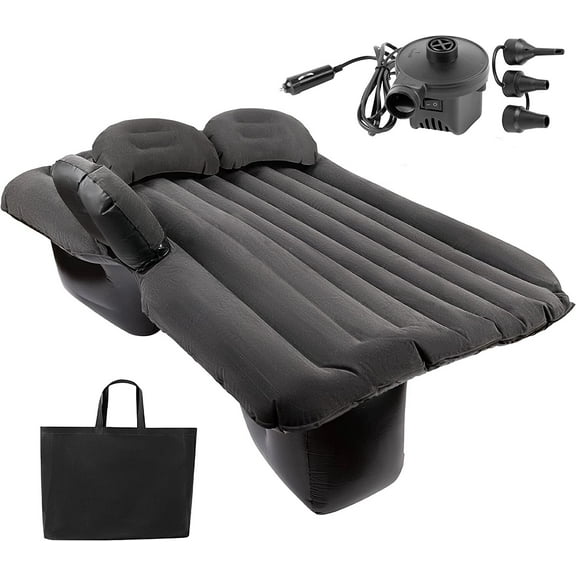 YEXJ Inflatable Travel Car Mattress Air Bed Back Seat Sleep Rest Mat 2 Pillow Pump, Color-Black, Type-Inflatable Mattress