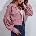 thumbnail image 2 of Chaqueta Corta Hombro Caído Puff Manga Larga Bolsillo Botón Tops Casuales para Mujer Amaranto XL, 2 of 6