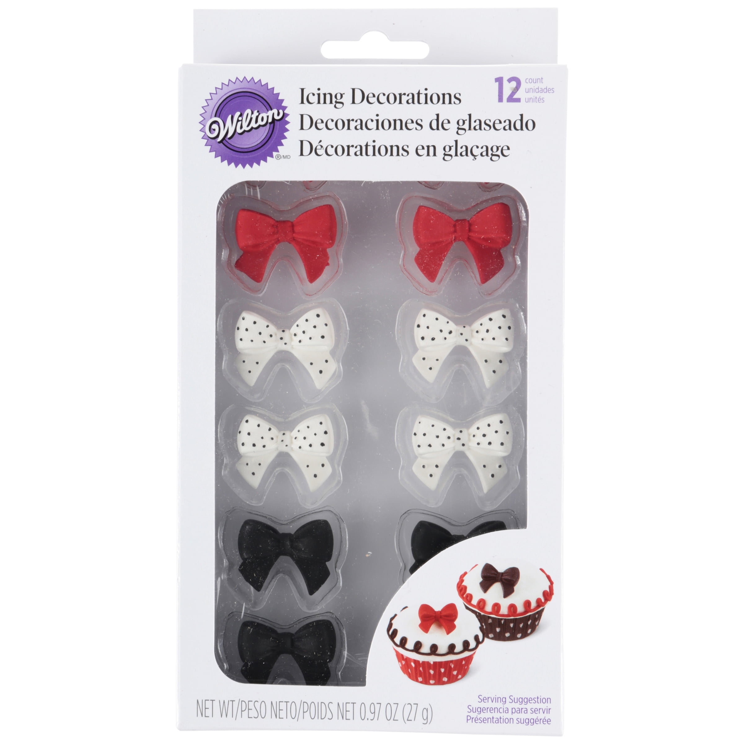 2 Pack Wilton Black Red And White Bows Royal Icing Decorations