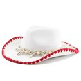 thumbnail image 3 of XIAOCHA Womens Solid Cowboy Hat Shell Bead Trimming Outdoor Farm Wide Brim Western Hat,White2, 3 of 3