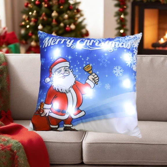 Christmas LED Light-Up Plush Pillow with Printed Designs, Soft Sofa Cushion and Pillowcase for Holiday Gifts and Cozy Home Decor E