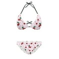 thumbnail image 2 of COEQINE Sexy Bikini Sets for Women Halter String Allover Print Spandex Beach Bathing Suit Cherry Heart Floral Polka Dot Pink Removable Pad V Neck 2 Piece Beachwear, S, 2 of 7