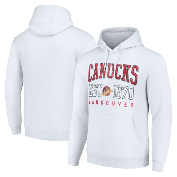 Men's Starter White Vancouver Canucks Retro Graphic Pullover Hoodie